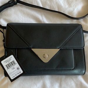 Black leather DKNY Jaxone Clutch purse
